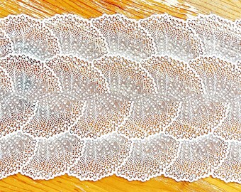 New! Gorgeous Fine White Scallop Stretch Lace - 8 Inch Width - 1 Yard - Very Soft High Quality Boho Beach Style for DIY Lingerie