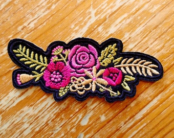 Sweet! Small Embroidered Floral Bouquet Patch 3.5 x 1.2 Inch - One DIY Iron-On Applique - Lovely Boho Style DIY Scrapbooking