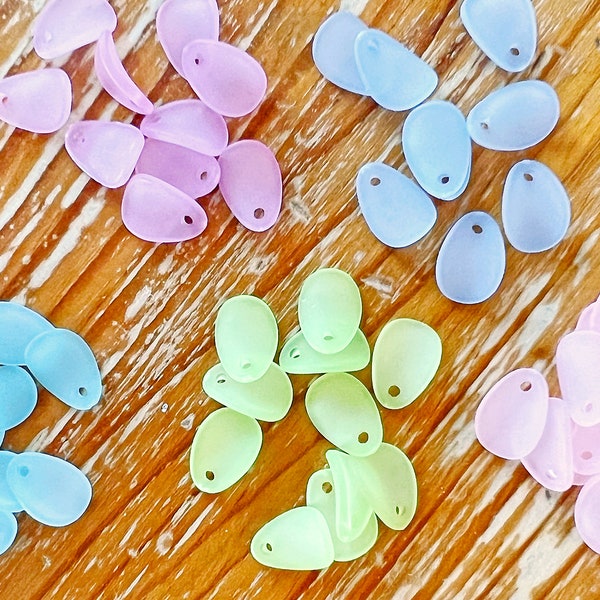 Small Dainty Sea Glass Style Pendants – 8 x 12 mm – Curved Oval Shape – DIY Boho Style Jewelry – Frosted Acrylic – You Choose Color and Qty