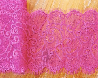 Gorgeous Vintage Style Hot Pink Fuchsia Lace Trim With Scalloped Edges - 1 Yard - Fine Non-Stretch Soft Chantilly Lace 6.5 Inch Width