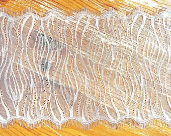 New! Sheer White Mesh Lace Trim With a Lovely Wavy Pattern - 8 Inch Width - 1 Yard - Soft Fine Non-Stretch