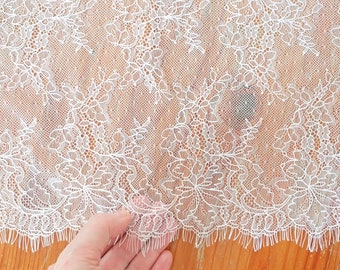 Vintage Style White Chantilly Lace Trim With Scalloped Edges - 9.5 inch Width - 1 Yard - Very Soft Fine Non-Stretch for DIY Lingerie