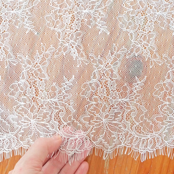 Vintage Style White Chantilly Lace Trim With Scalloped Edges - 9.5 inch Width - 1 Yard - Very Soft Fine Non-Stretch for DIY Lingerie