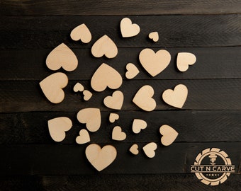 50 Pcs Unfinished Assorted Wooden Craft Hearts