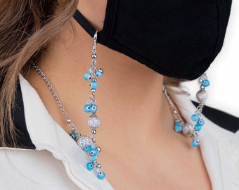 Sparkly Evil Eye Mask Lanyard, Protective Mask Chain