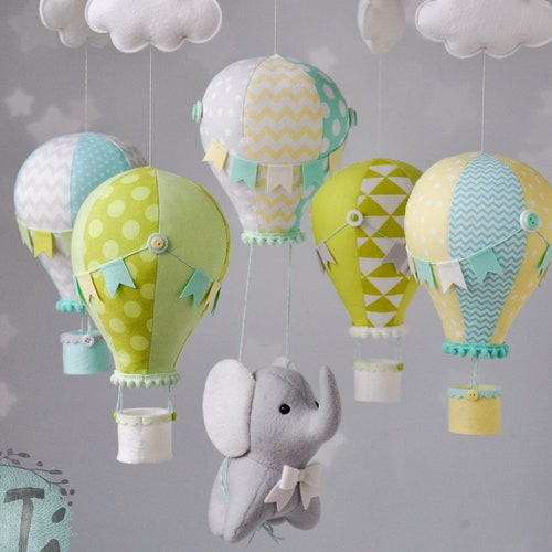 Elephant Baby Mobile Felt Baby Mobile Hot Air Balloon - Etsy