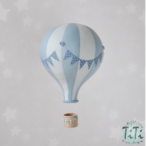 BIG hot air balloon, travel theme nursery decor, hot air balloon retro style, baby shower gift, pale blue and dusty blue, baby boy nursery