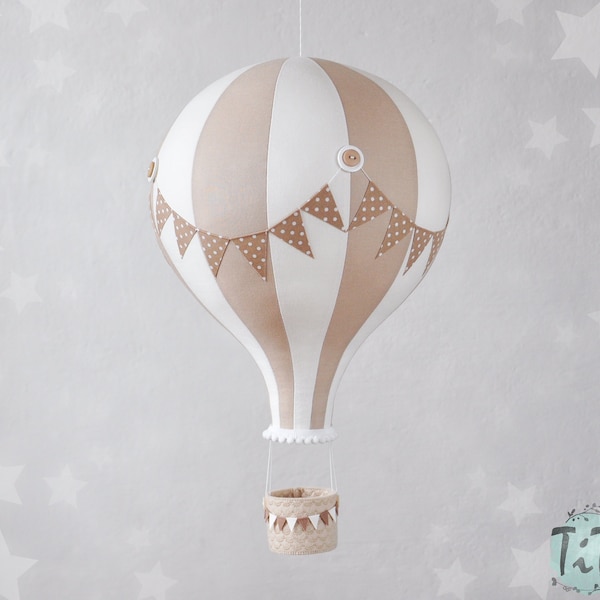 GRANDE montgolfière, décoration de chambre d'enfant sur le thème du voyage, style rétro en montgolfière, cadeau de baby shower, blanc cassé et beige, neutre sexiste