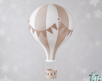 GRANDE montgolfière, décoration de chambre d'enfant sur le thème du voyage, style rétro en montgolfière, cadeau de baby shower, blanc cassé et beige, neutre sexiste