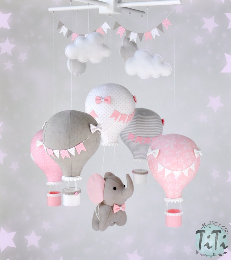 Elephant Baby Mobile Felt Baby Mobile Hot Air Balloon Etsy
