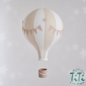 BIG hot air balloon, travel theme nursery decor, retro style, baby shower gift, off white light beige and beige, girl nursery, handmade gift