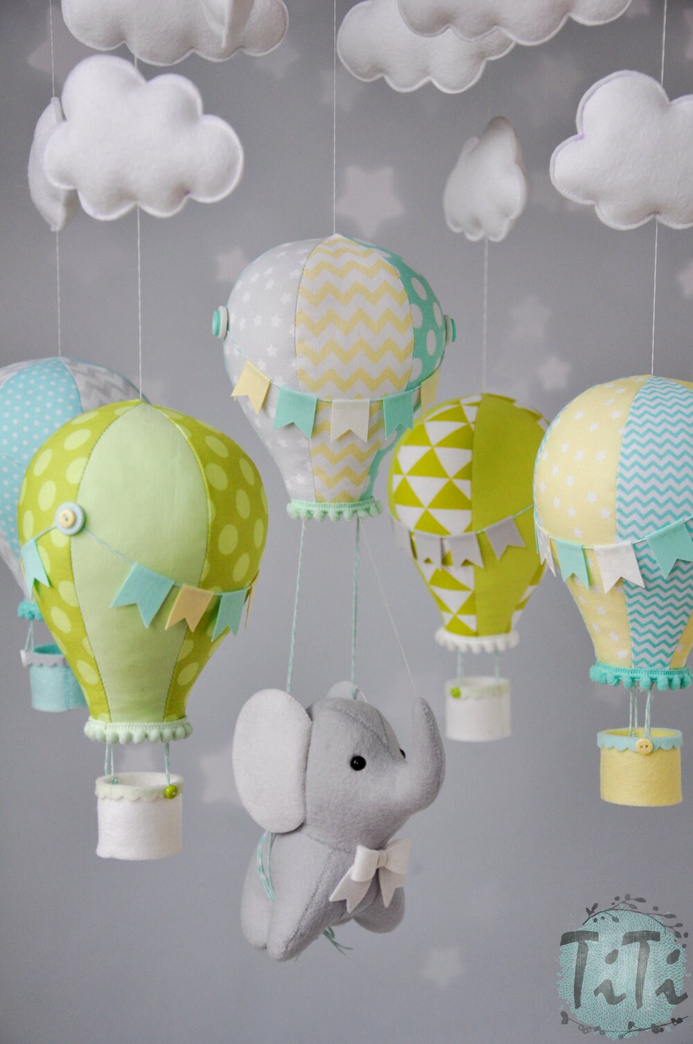 Elephant Baby Mobile Felt Baby Mobile Hot Air Balloon - Etsy