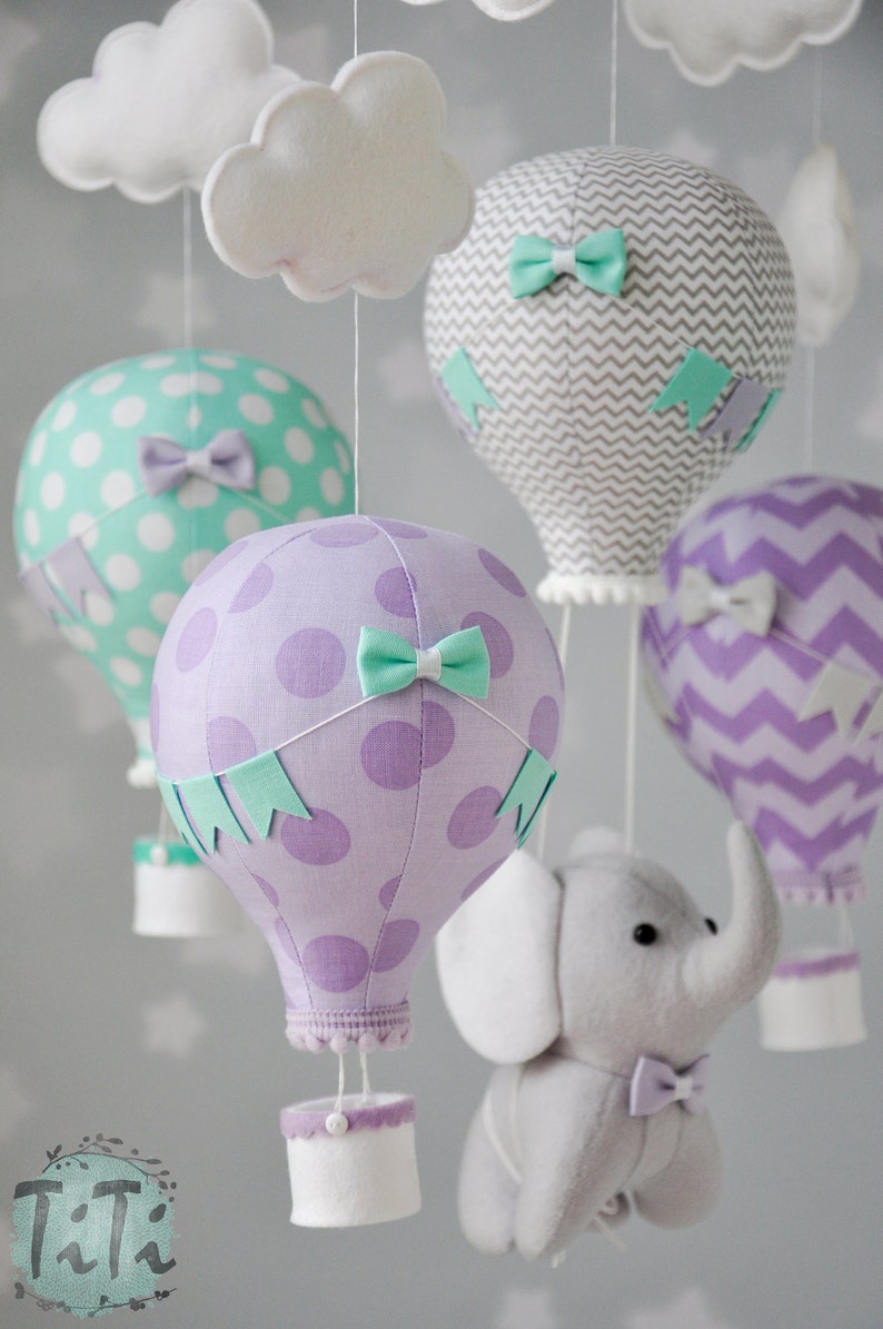 Elephant baby mobile felt baby mobile hot air balloon Etsy
