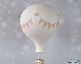 GRANDE montgolfière, décoration de chambre d'enfant sur le thème du voyage, style rétro en montgolfière, cadeau de baby shower, blanc cassé, écru et beige, neutre sexiste