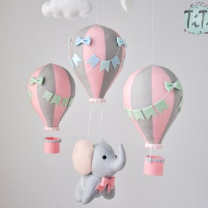 Personalized Elephant baby mobile, travel baby mobile, hot air balloon mobile, balloon mobile, felt elephant, elephant balloon mobile image 3