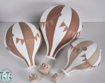 Ensemble de 3 BIG montgolfières, décoration de chambre d'enfant safari sur le thème du voyage, couleur neutre, baby shower, marron beige et blanc, décoration de fête