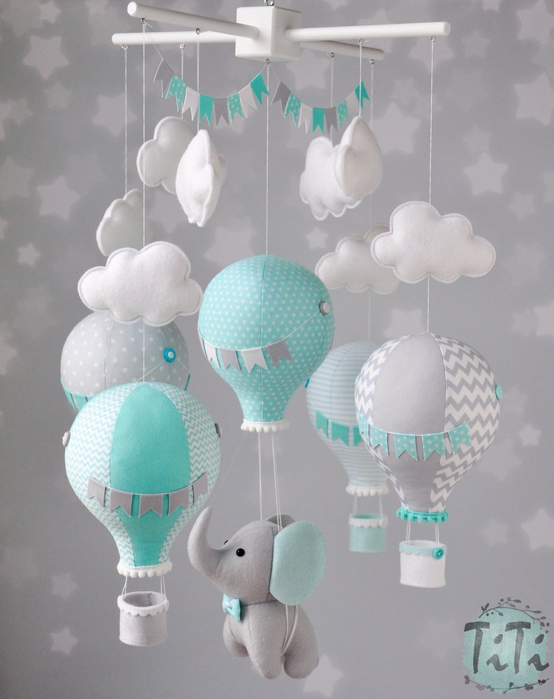 Elephant Baby Mobile Felt Baby Mobile Hot Air Balloon Etsy