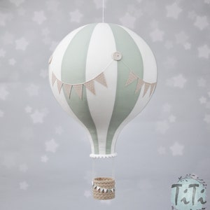 BIG hot air balloon, travel theme nursery decor, hot air balloon retro style, baby shower gift, sage off white and beige, gender neutral