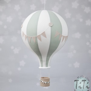 BIG hot air balloon, travel theme nursery decor, hot air balloon retro style, baby shower gift, sage off white and beige, gender neutral