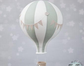 Hot Air Balloon Nursery Decor, Sage Green, Kids Room Hanging Decoration, Travel Theme