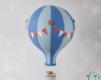 GRANDE montgolfière, décor de crèche sur le thème du voyage, style rétro de montgolfière, cadeau de baby shower, bleu poussiéreux, rouille, neutre en matière de genre