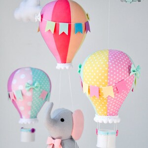 Personalized Elephant baby mobile, travel baby mobile, hot air balloon mobile, balloon mobile, felt elephant, elephant balloon mobile image 2