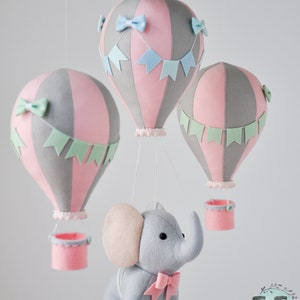 Personalized Elephant baby mobile, travel baby mobile, hot air balloon mobile, balloon mobile, felt elephant, elephant balloon mobile image 6