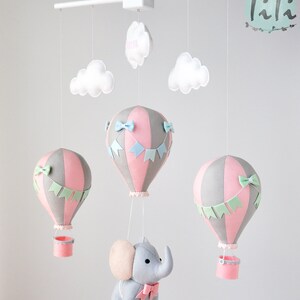 Personalized Elephant baby mobile, travel baby mobile, hot air balloon mobile, balloon mobile, felt elephant, elephant balloon mobile image 7