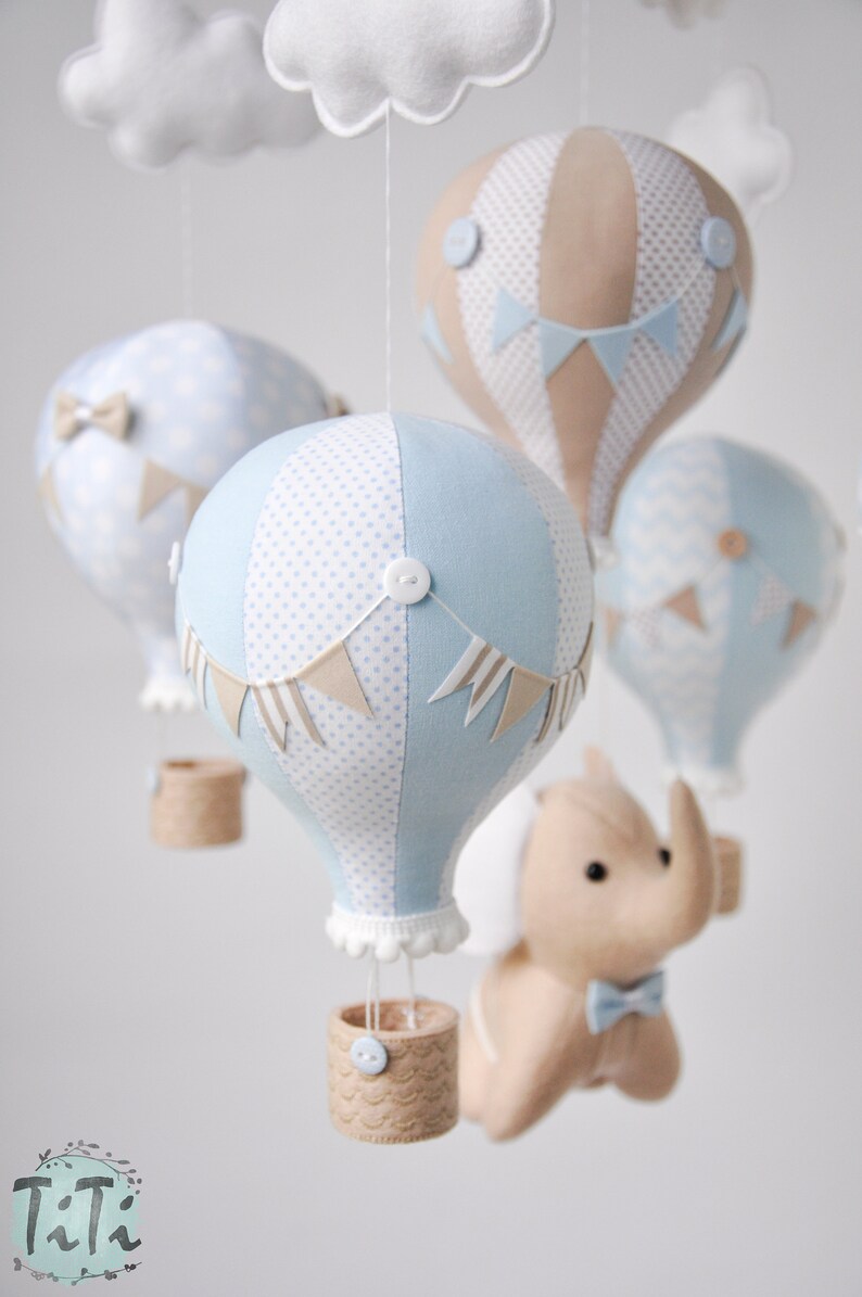 Elephant and Hot Air Balloons Baby Boy Mobile Travel Theme - Etsy