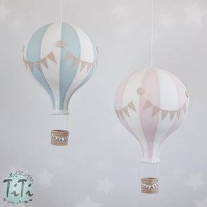 BIG hot air balloon, travel theme nursery decor, retro style, baby shower gift, off white cool sage and beige, girl nursery, handmade gift
