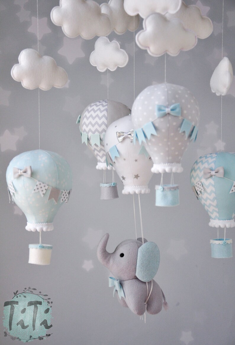 Elefant Baby mobile Filz Baby mobile Heißluftballon mobile