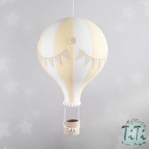 BIG hot air balloon, travel theme nursery decor, retro style, baby shower gift, off white soft yellow and beige, girl nursery, handmade gift