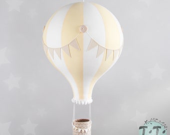 BIG hot air balloon, travel theme nursery decor, retro style, baby shower gift, off white soft yellow and beige, girl nursery, handmade gift