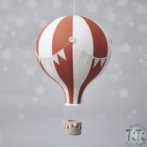 BIG hot air balloon, travel theme nursery decor, hot air balloon retro style, baby shower gift, rust off white and beige, gender neutral