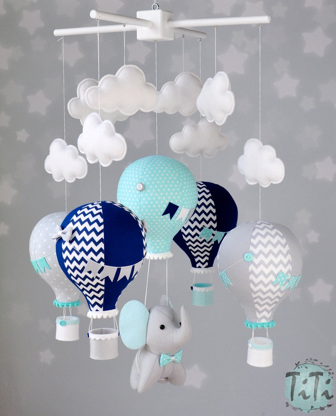 Elephant Baby Mobile Felt Baby Mobile Hot Air Balloon - Etsy