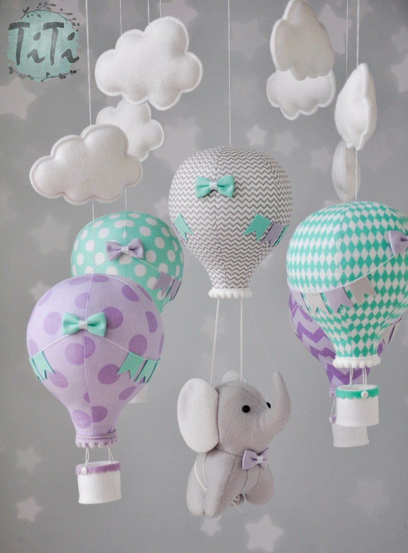 Elephant baby mobile felt baby mobile hot air balloon Etsy