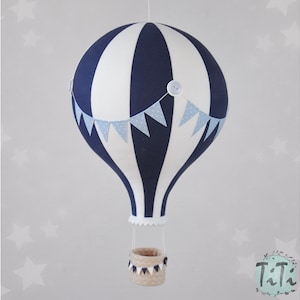 BIG hot air balloon, travel theme nursery decor, hot air balloon retro style, baby shower gift, off white blue and navy, baby boy nursery