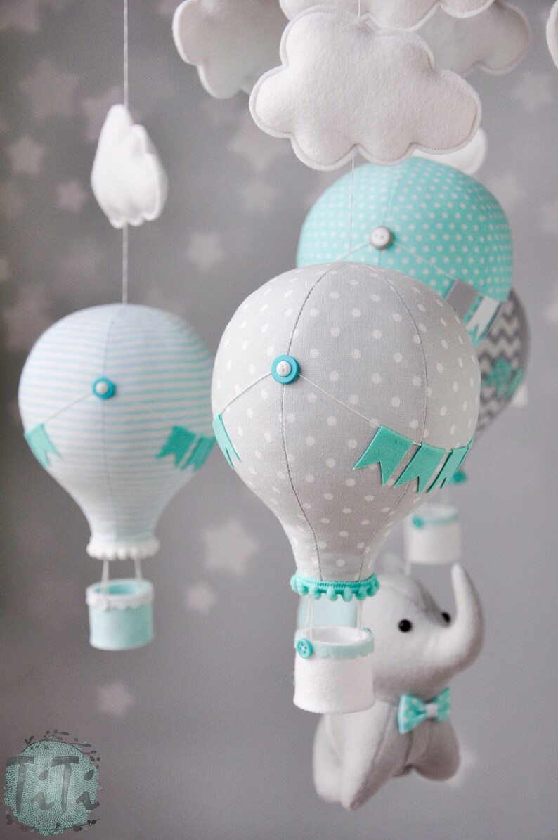 Elephant Baby Mobile Felt Baby Mobile Hot Air Balloon Etsy