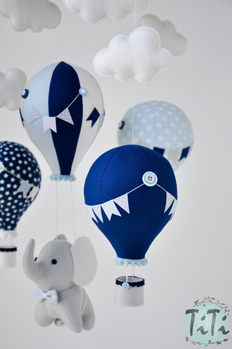 Elephant baby mobile felt baby mobile hot air balloon Etsy