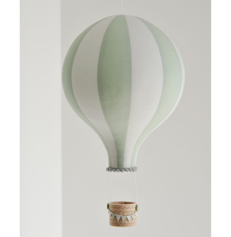 BIG hot air balloon nursery decor, travel theme, hot air balloon retro style, baby shower gift, sage hot air balloon, gender neutral image 1