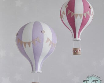 GRANDE montgolfière, décor de crèche à thème voyage, style rétro, cadeau de baby shower, blanc cassé, violet et beige, crèche fille, cadeau fait main