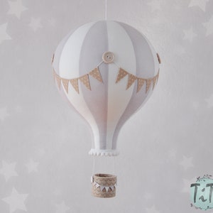 BIG hot air balloon, travel theme nursery decor, hot air balloon retro style, baby shower gift, off white beige and gray, gender  neutral
