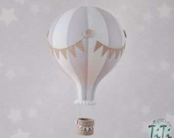 GRANDE montgolfière, décoration de chambre d'enfant sur le thème du voyage, style rétro en montgolfière, cadeau de baby shower, blanc cassé beige et gris, non sexiste