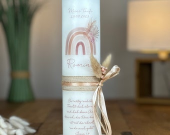 Baptism candle rainbow in pastel tones on vintage candle + jute ribbon + loop on the side (motif 833)