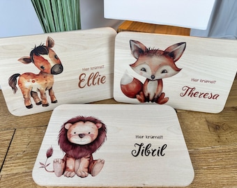 Babygeschenk Geburt, Frühstücksbrett personalisiert, Geburtsgeschenk, Taufe Geschenk, Taufgeschenk, Geburtstag Geschenk,Holz mit Tiere