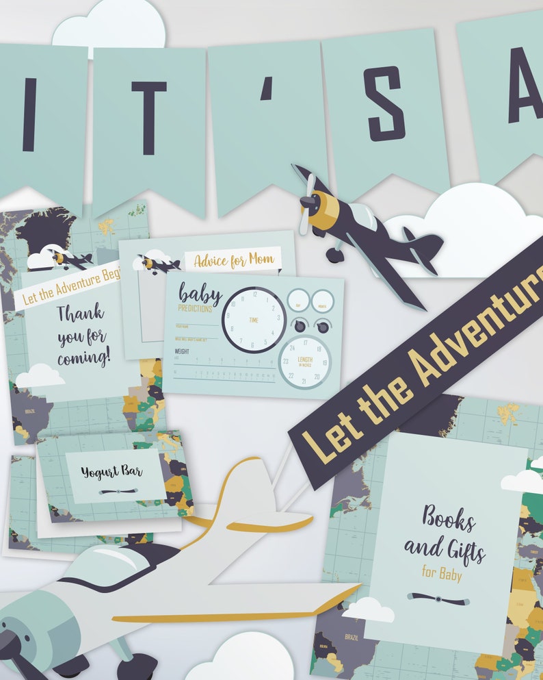 Airplane Pilot Baby Shower Party Kit // Downloadable Printable Etsy