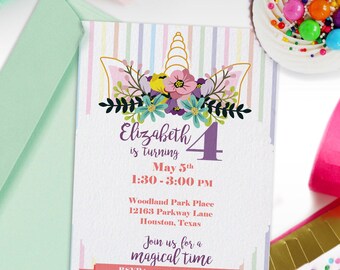 Cusomizable Invitation // Unicorn Theme // Downloadable + Printable