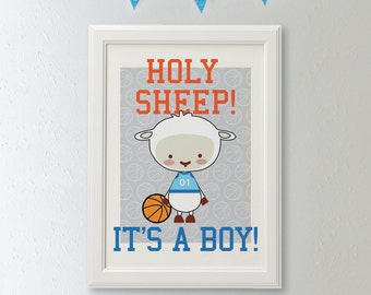 Holy Sheep! It's a Boy! // 8.5"x11" Print // Basketball + Lamb Baby Shower // Downloadable + Printable