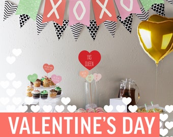 Valentine's Day XOXO Decorations // Bunting + Table Decor Party Kit // Downloadables + Printables