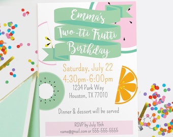 Cusomizable Invitation // Tutti Frutti Theme // Downloadable + Printable